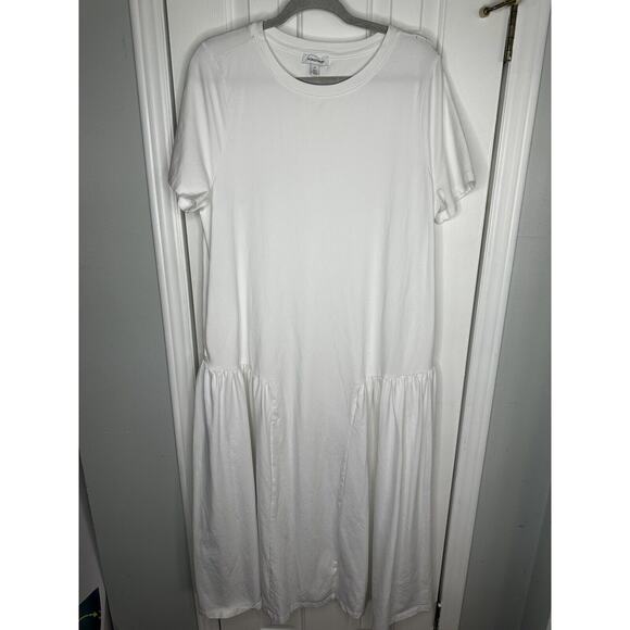 Nordstrom Dresses & Skirts - Nordstrom Summer XL Short Sleeve White Pleated Dropped Waist Relaxed Midi Dress